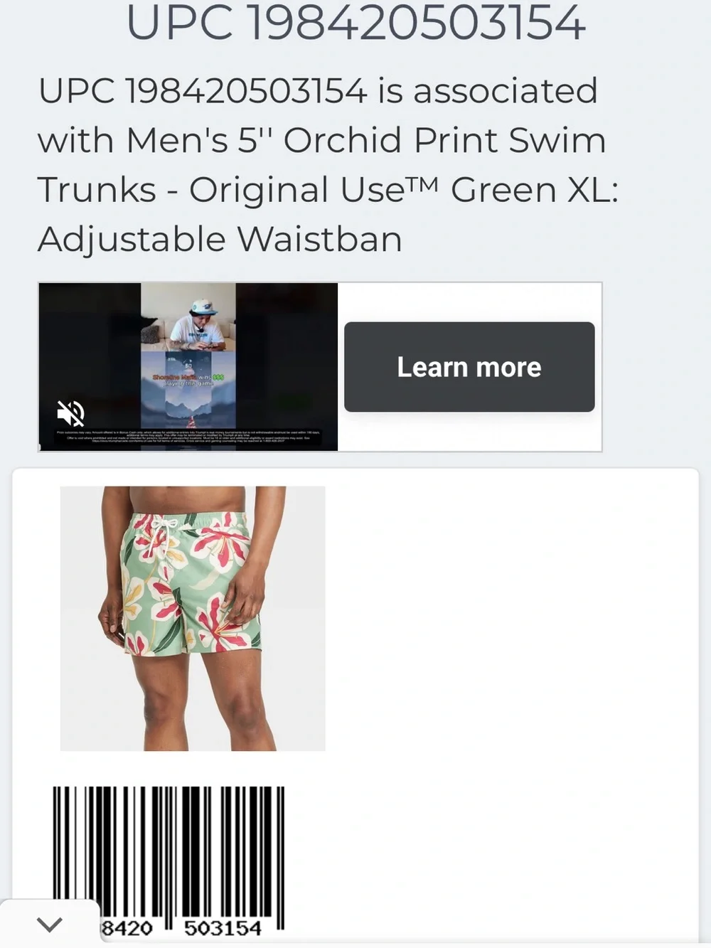 Original Use Green Floral Swim Trunks with Red & White Accents